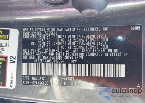2009 Toyota Venza Base V6 from USA, damaged, VIN 4T3ZK11A89U012064